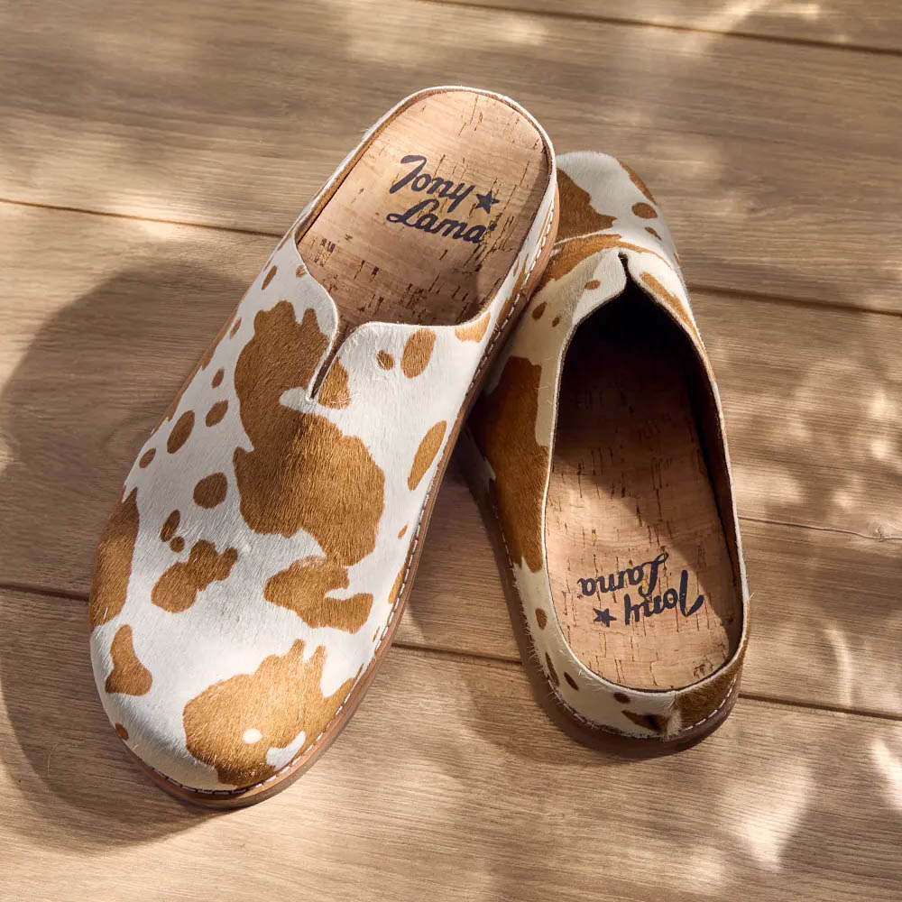 Atrani Hair On clog in White and Brown. Shop this style.